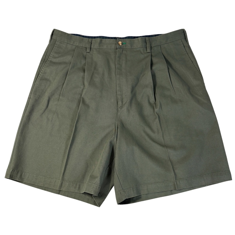 VTG Tommy Hilfiger Golf 40 Olive Green Pleated Cotton Chino Shorts Crest Logo